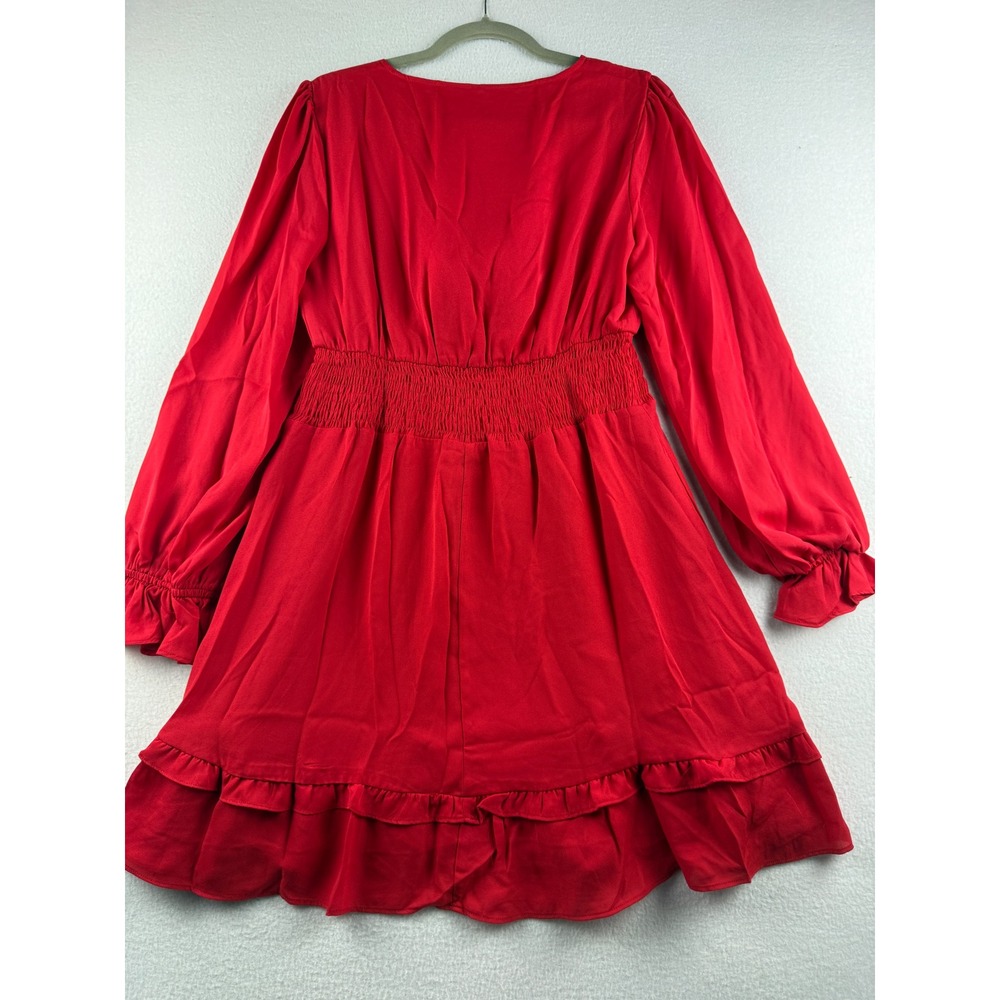 Cupshe Red V-Neck Tie Front Smocked Waist Ruffle Mini Dress CAA05A3A106EE L